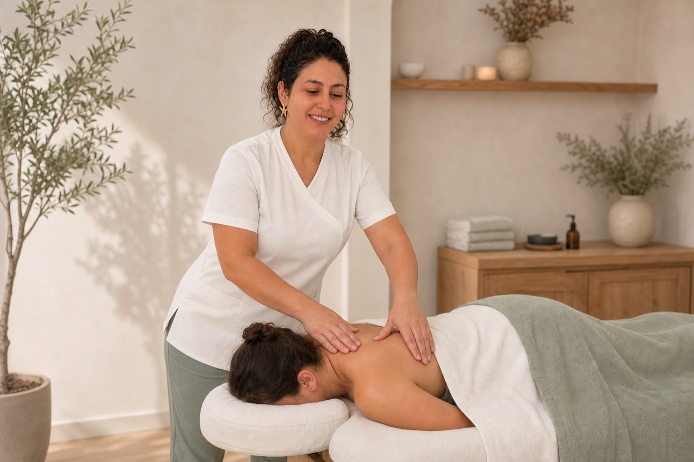 Fatima Zohra a realizar uma massagem relaxante no espaço FazoZilo Beauty em Rio Tinto
